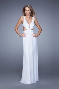 La Femme - 21006 Gorgeous V-Neckline Strappy Cutout Back Evening Gown -Hot Sale WEDDING Store la femme 21006 gorgeous v neckline strappy cutout back evening gown special occasion dress 00 white 5511433650233