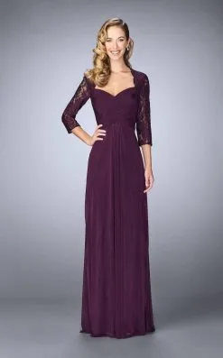 La Femme - 23139 Lace Quarter Length Sleeves Sweetheart Long Dress