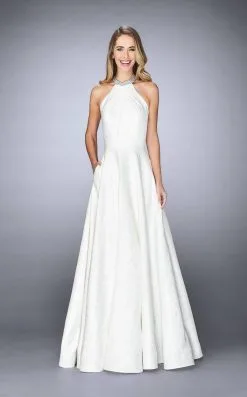 La Femme - 24888 Pleated Halter Evening Gown