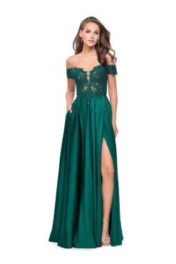 La Femme - 25694 Off Shoulder Lace Pleated Dress -Hot Sale WEDDING Store la femme 25694 off shoulder lace pleated dress special occasion dress 00 hunter green 5512248066105