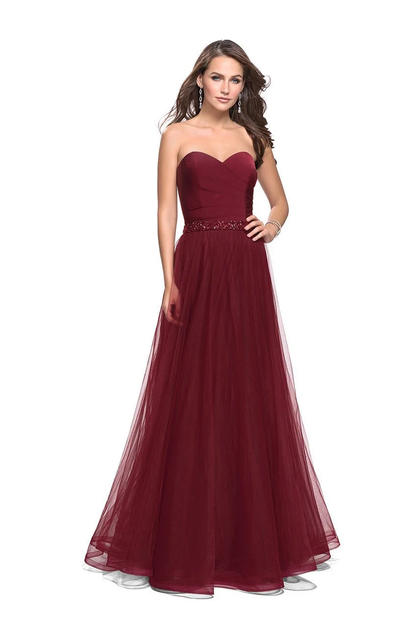 La Femme - 25809 Bead Embellished Tulle A-line Dress 1 La Femme - 25809 Bead Embellished Tulle A-line Dress