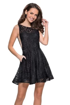 La Femme - 26616 Deep Scoop Back All Over Lace Short Dress -Hot Sale WEDDING Store la femme 26616 deep scoop back all over lace short dress homecoming dresses 00 black 5513901735993