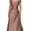 La Femme - 27033 Floral Embroidery Stretch Satin A-Line Gown
