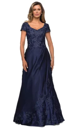 La Femme - 27033 Floral Embroidery Stretch Satin A-Line Gown -Hot Sale WEDDING Store la femme 27033 floral embroidery stretch satin a line gown mother of the bride dresses 4 navy 28148812120147