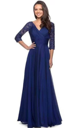 La Femme - 27153 Sheer Lace Quarter Sleeves Empire Waist Chiffon Gown -Hot Sale WEDDING Store la femme 27153 sheer lace quarter sleeves empire waist chiffon gown mother of the bride dresses 0 marine blue 30424867405907