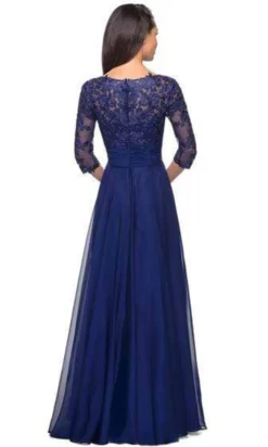 La Femme - 27153 Sheer Lace Quarter Sleeves Empire Waist Chiffon Gown -Hot Sale WEDDING Store la femme 27153 sheer lace quarter sleeves empire waist chiffon gown mother of the bride dresses 30424867176531
