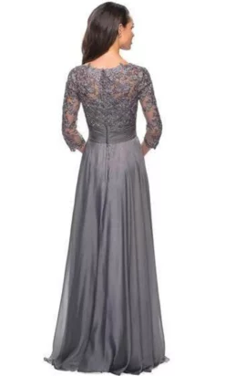 La Femme - 27153 Sheer Lace Quarter Sleeves Empire Waist Chiffon Gown -Hot Sale WEDDING Store la femme 27153 sheer lace quarter sleeves empire waist chiffon gown mother of the bride dresses 30424867242067