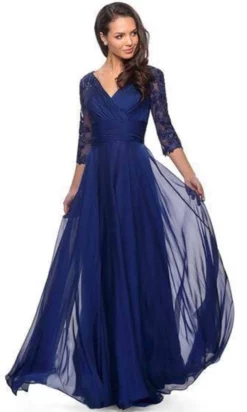 La Femme - 27153 Sheer Lace Quarter Sleeves Empire Waist Chiffon Gown -Hot Sale WEDDING Store la femme 27153 sheer lace quarter sleeves empire waist chiffon gown mother of the bride dresses 30424867307603