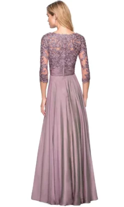La Femme - 27153 Sheer Lace Quarter Sleeves Empire Waist Chiffon Gown -Hot Sale WEDDING Store la femme 27153 sheer lace quarter sleeves empire waist chiffon gown mother of the bride dresses 30424867438675