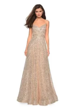 La Femme - 27747 Sequined V-neck A-line Dress -Hot Sale WEDDING Store la femme 27747 sequined v neck a line dress bridesmaid dresses 00 gold 7049414443091