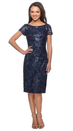 La Femme - 27828 Lace Bateau Knee Length Sheath Dress -Hot Sale WEDDING Store la femme 27828 lace bateau knee length sheath dress special occasion dress 4 navy 28241477599315