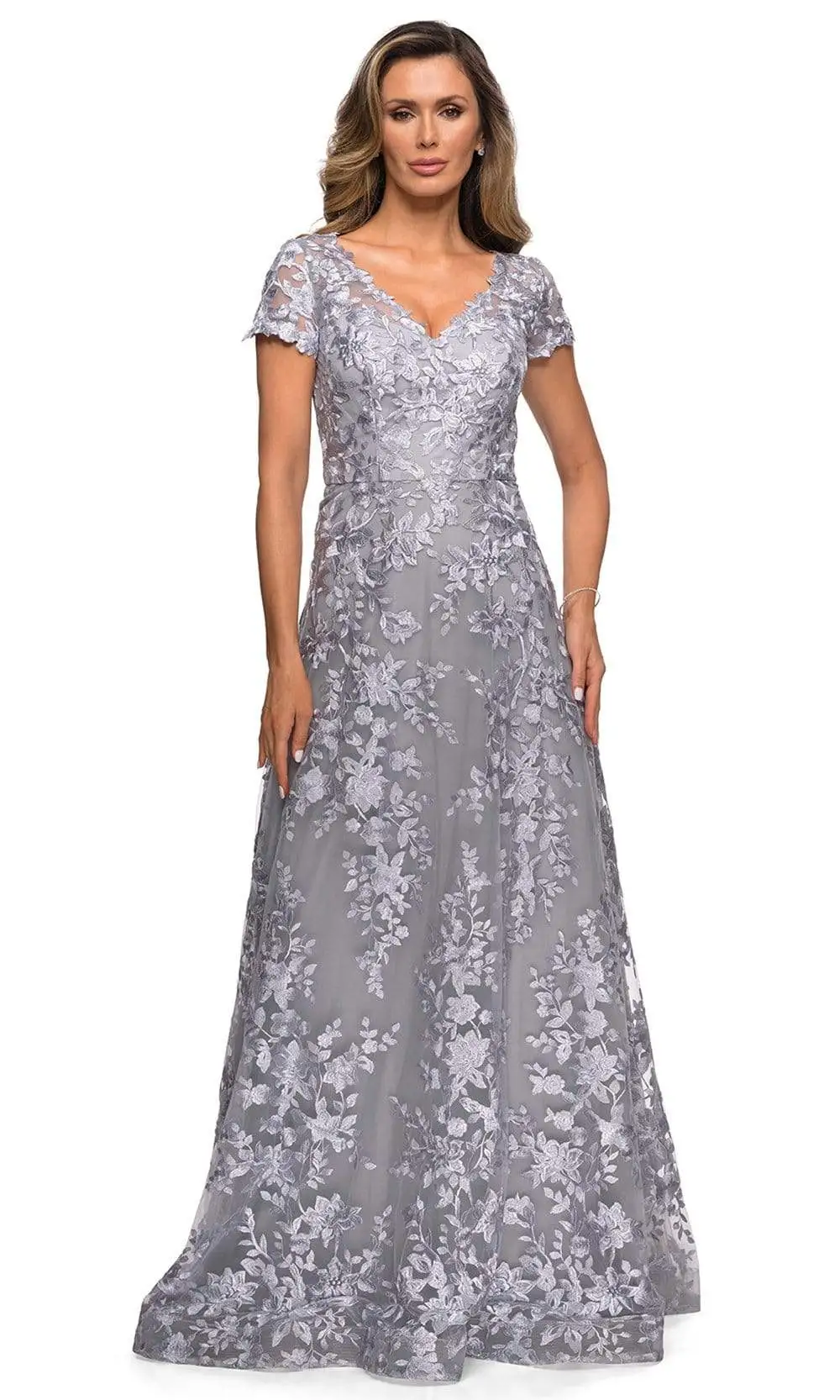 La Femme - 27870 Short Sleeve Lace Overlaid A-Line Dress 6 La Femme - 27870 Short Sleeve Lace Overlaid A-Line Dress - Image 6