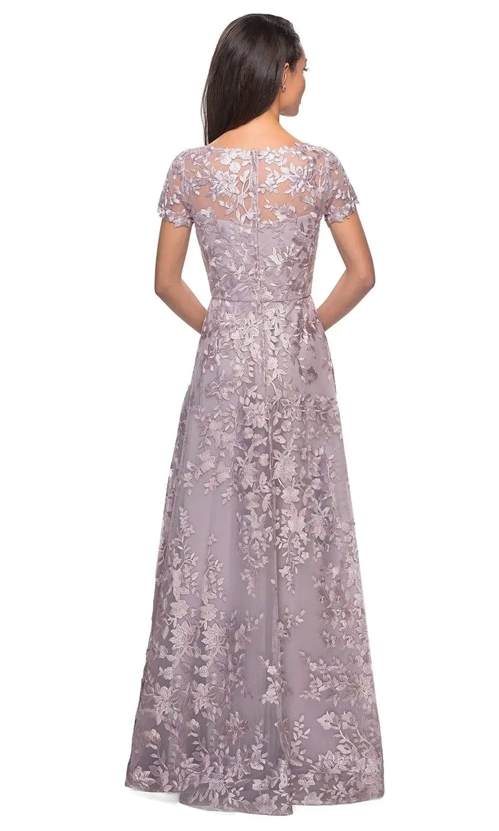 La Femme - 27870 Short Sleeve Lace Overlaid A-Line Dress 2 La Femme - 27870 Short Sleeve Lace Overlaid A-Line Dress - Image 2