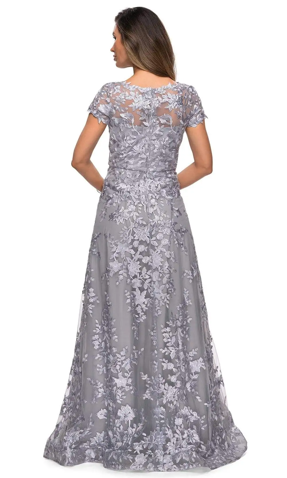 La Femme - 27870 Short Sleeve Lace Overlaid A-Line Dress 5 La Femme - 27870 Short Sleeve Lace Overlaid A-Line Dress - Image 5