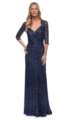 La Femme - 27930 V-Neck Sequin Embellished Dress -Hot Sale WEDDING Store la femme 27930 v neck sequin embellished dress mother of the bride dresses 4 navy 28569384058963