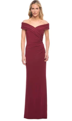 La Femme - 27959 Pleat-Ornate Off Shoulder Jersey Dress -Hot Sale WEDDING Store la femme 27959 pleat ornate off shoulder jersey dress mother of the bride dresses 2 wine 31762186764371