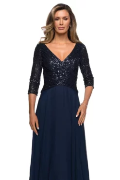 La Femme - 27998 V Neck Quarter Length Sleeves A-Line Long Gown -Hot Sale WEDDING Store la femme 27998 v neck quarter length sleeves a line long gown mother of the bride dresses 14479010332755