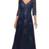 La Femme - 28000 V Neck Floral Lace A-Line Long Gown