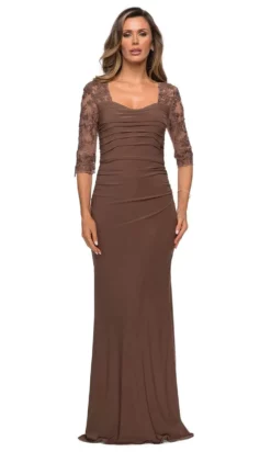 La Femme - 28056 Lace V Neck Jersey Sheath Dress