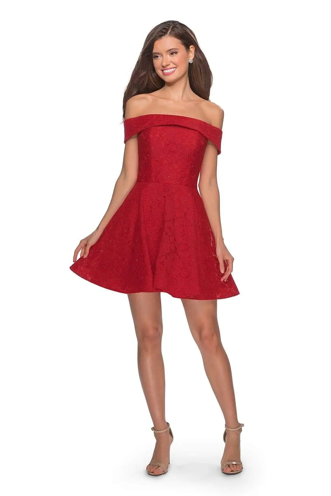 La Femme - 28122 Off Shoulder Short Lace Dress 7 La Femme - 28122 Off Shoulder Short Lace Dress - Image 7