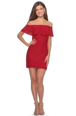 La Femme - 28147 Ruffled Off-Shoulder Cocktail Dress