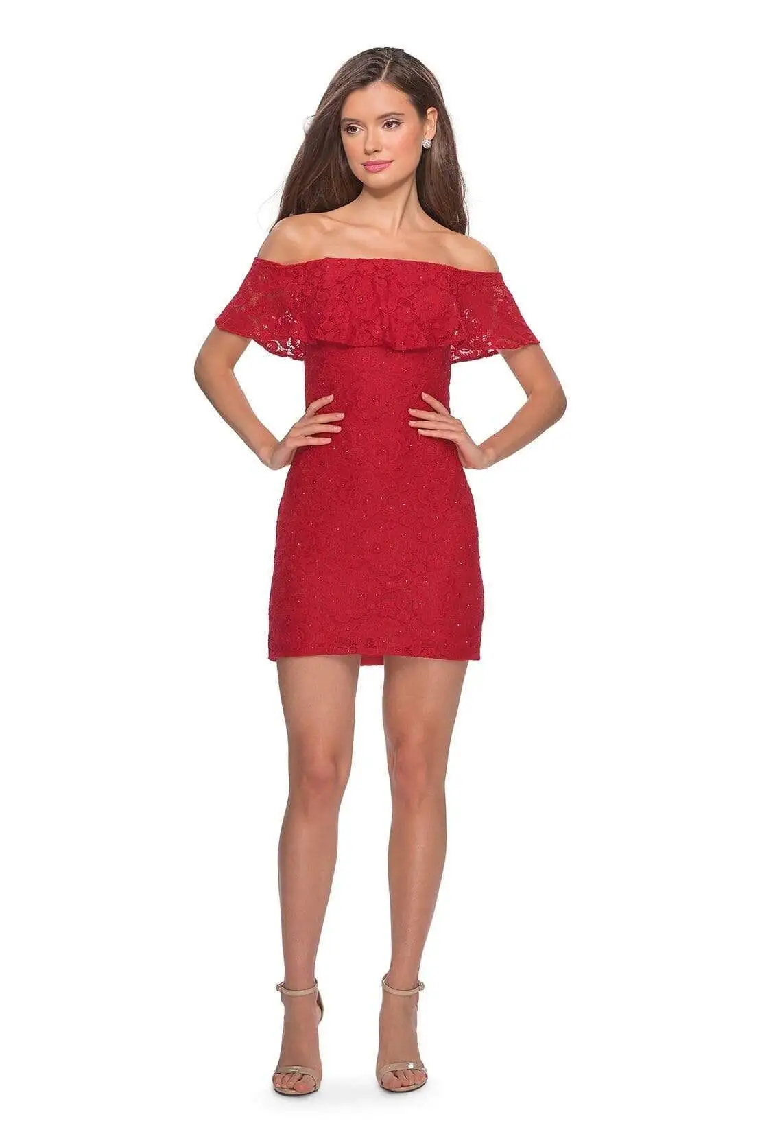 La Femme - 28147 Ruffled Off-Shoulder Cocktail Dress 3 La Femme - 28147 Ruffled Off-Shoulder Cocktail Dress - Image 3