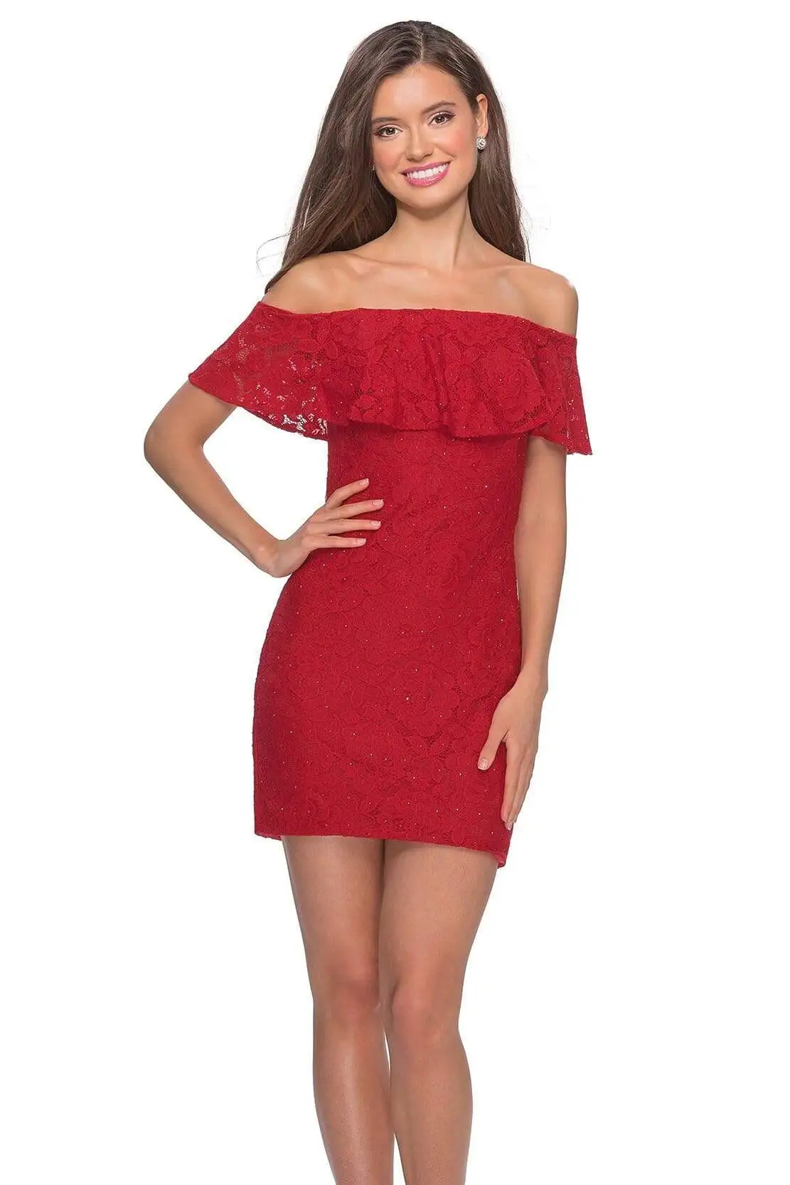 La Femme - 28147 Ruffled Off-Shoulder Cocktail Dress 5 La Femme - 28147 Ruffled Off-Shoulder Cocktail Dress - Image 5