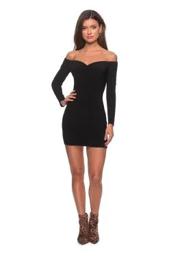 La Femme - 28212 Long Sleeve Fitted Short Dress 8 La Femme - 28212 Long Sleeve Fitted Short Dress -Hot Sale WEDDING Store la femme 28212 long sleeve fitted short dress cocktail dresses 00 black 11992868651091