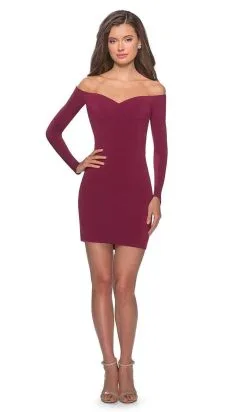 La Femme - 28212 Long Sleeve Fitted Short Dress 9 La Femme - 28212 Long Sleeve Fitted Short Dress -Hot Sale WEDDING Store la femme 28212 long sleeve fitted short dress cocktail dresses 00 dark berry 28642170306643
