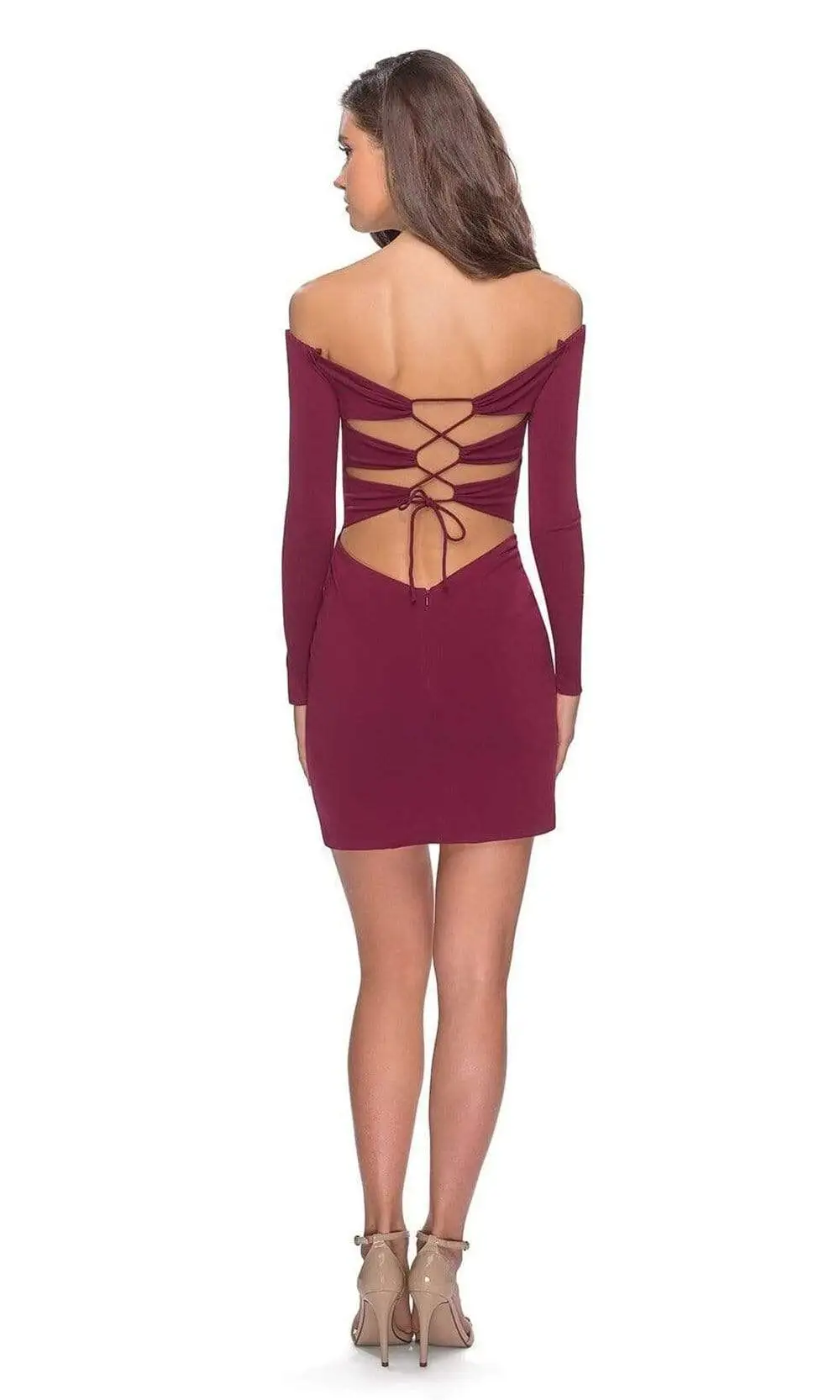 La Femme - 28212 Long Sleeve Fitted Short Dress 5 La Femme - 28212 Long Sleeve Fitted Short Dress - Image 5