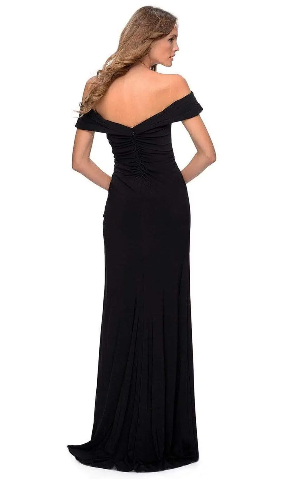 La Femme - 28389 Notched Off Shoulder Ruched Fitted Jersey Dress 2 La Femme - 28389 Notched Off Shoulder Ruched Fitted Jersey Dress - Image 2
