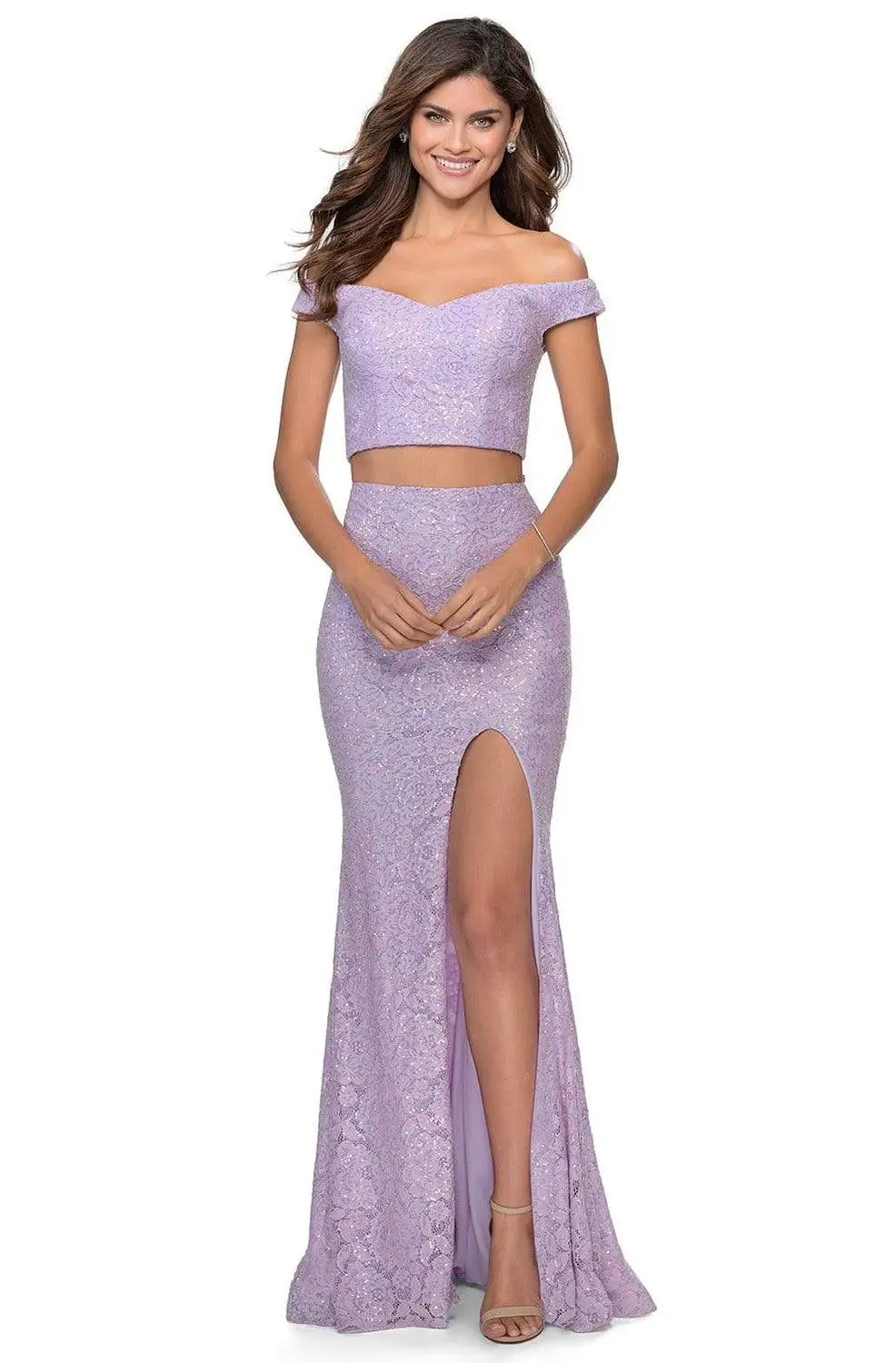 Couture Candy La Femme - 28565 Beaded Lace Off Shoulder High Slit Dress 3 Couture Candy La Femme - 28565 Beaded Lace Off Shoulder High Slit Dress - Image 3