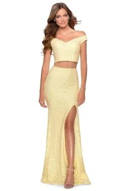 Couture Candy La Femme - 28565 Beaded Lace Off Shoulder High Slit Dress 10 Couture Candy La Femme - 28565 Beaded Lace Off Shoulder High Slit Dress -Hot Sale WEDDING Store la femme 28565 beaded lace off shoulder high slit dress prom dresses 00 pale yellow 28238452359251
