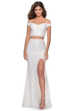 Couture Candy La Femme - 28565 Beaded Lace Off Shoulder High Slit Dress 12 Couture Candy La Femme - 28565 Beaded Lace Off Shoulder High Slit Dress -Hot Sale WEDDING Store la femme 28565 beaded lace off shoulder high slit dress prom dresses 00 white 28071535476819