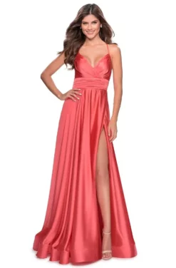 La Femme - 28571 Satin Deep V-neck A-line Gown 14 La Femme - 28571 Satin Deep V-neck A-line Gown -Hot Sale WEDDING Store la femme 28571 satin deep v neck a line gown bridesmaid dresses 28071607631955