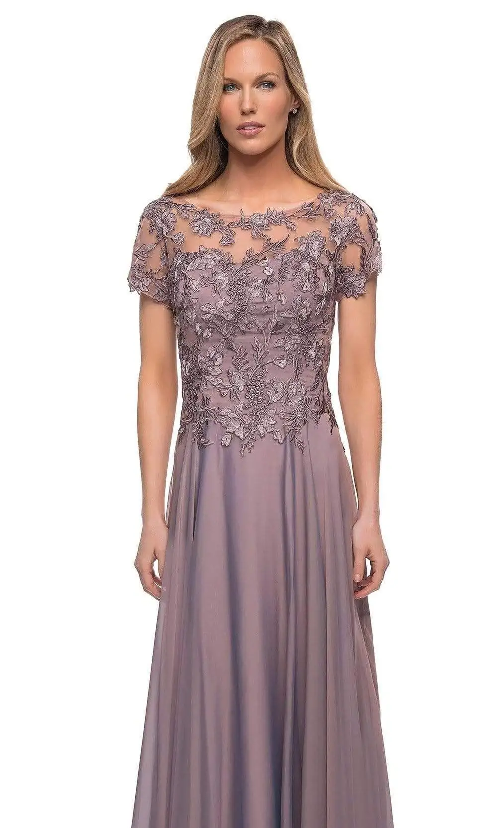 La Femme - 29235 Illusion Embroidered Flowy A-line Dress 3 La Femme - 29235 Illusion Embroidered Flowy A-line Dress - Image 3