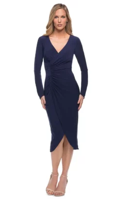 La Femme - 29812 Long Sleeve Ruched Midi Dress -Hot Sale WEDDING Store la femme 29812 long sleeve ruched midi dress mother of the bride dresses 2 navy 28841761996883