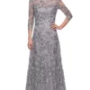 La Femme - 29903 Floral Embroidered Sheer Sleeve Gown