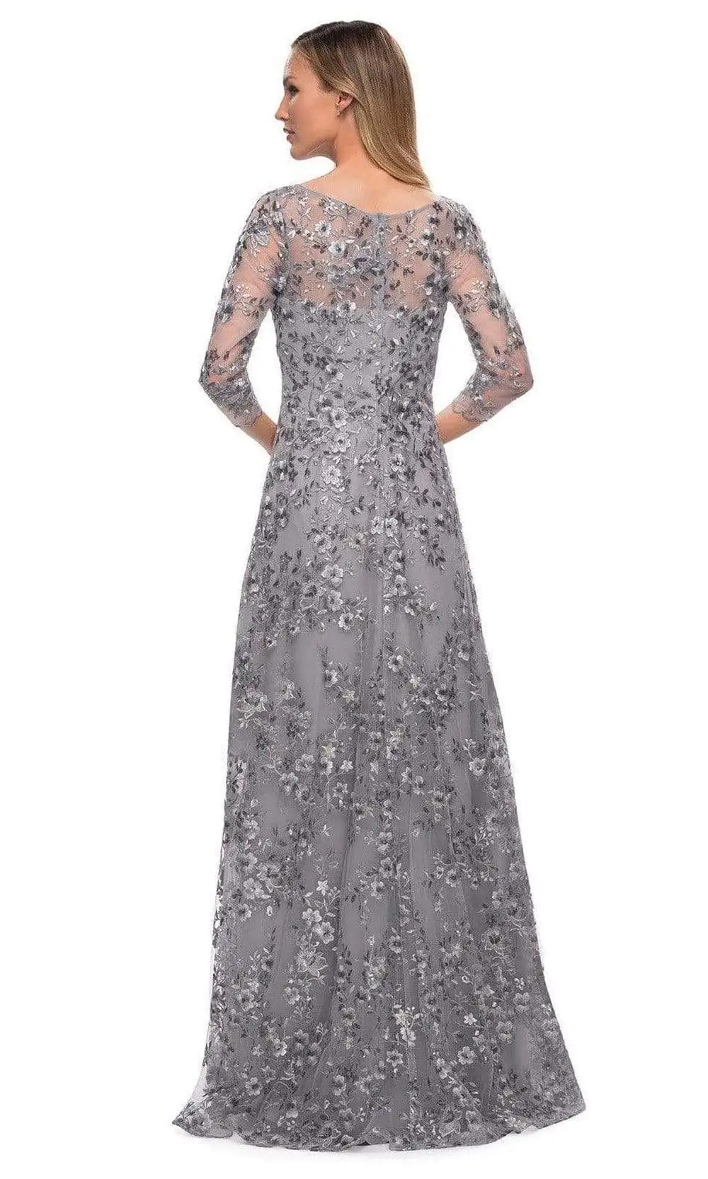 La Femme - 29903 Floral Embroidered Sheer Sleeve Gown 2 La Femme - 29903 Floral Embroidered Sheer Sleeve Gown - Image 2