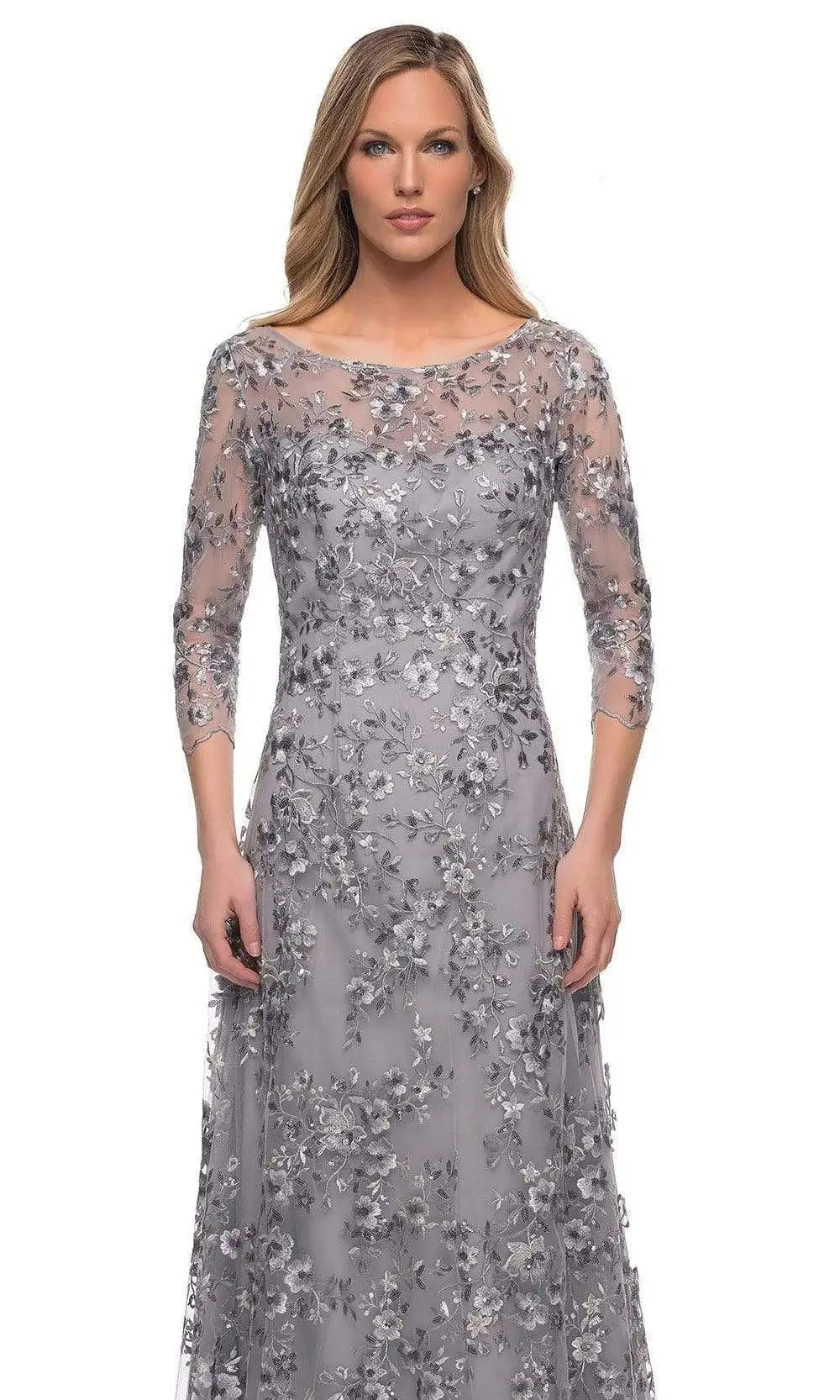 La Femme - 29903 Floral Embroidered Sheer Sleeve Gown 3 La Femme - 29903 Floral Embroidered Sheer Sleeve Gown - Image 3