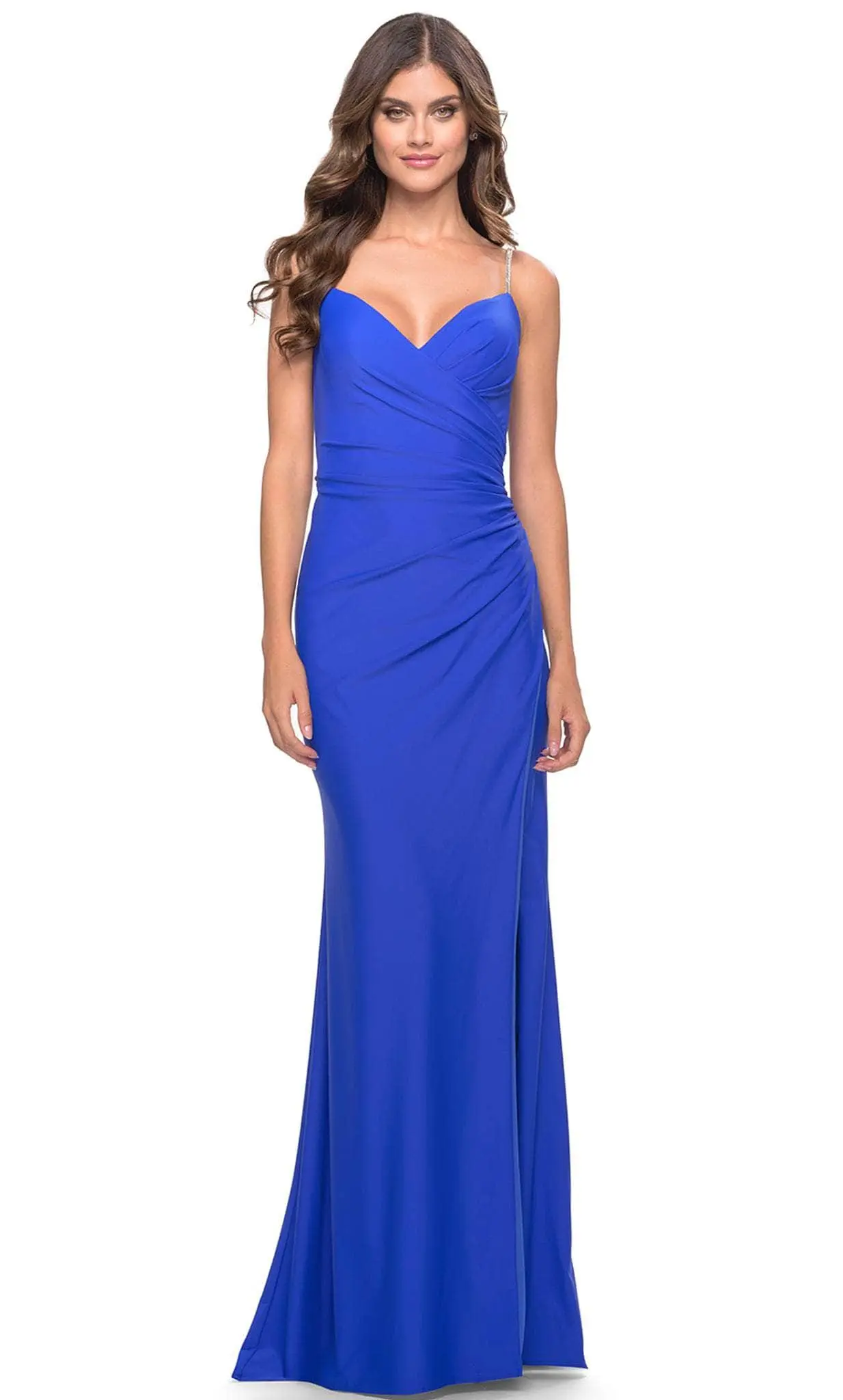 La Femme 31107 - V-Neckline Ruched Evening Dress 4 La Femme 31107 - V-Neckline Ruched Evening Dress - Image 4