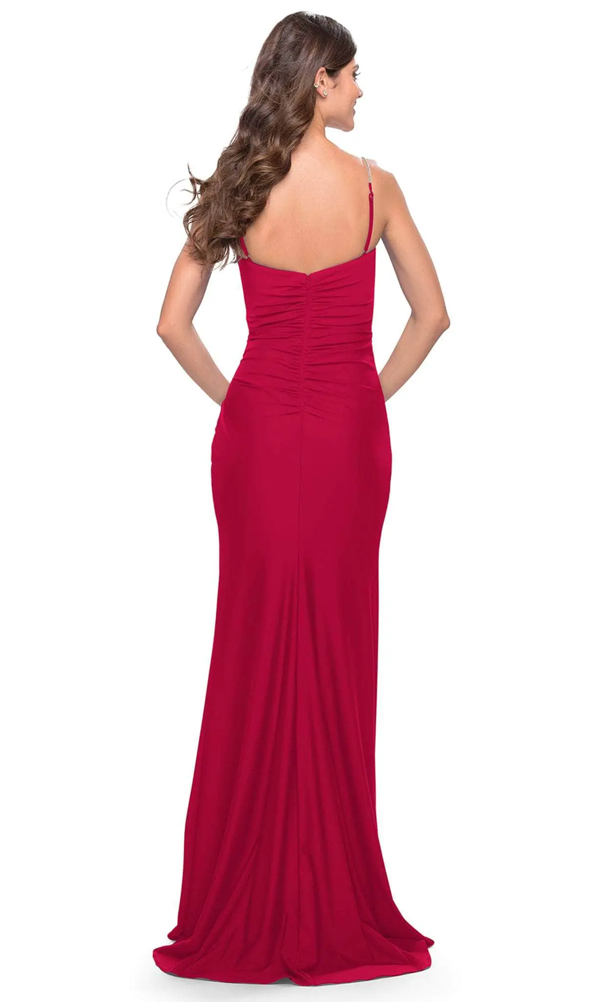 La Femme 31107 - V-Neckline Ruched Evening Dress 2 La Femme 31107 - V-Neckline Ruched Evening Dress - Image 2