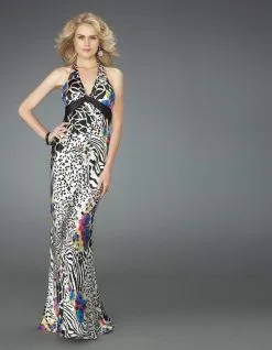 La Femme - Animal Printed Aquarelle Long Gown 14587