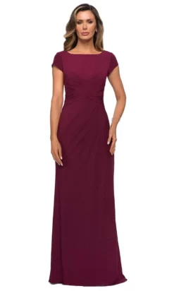 La Femme - Cap Sleeve Bateau Jersey Sheath Dress 28026SC - 1 Pc Wine In Sizes 8 Available