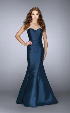 La Femme Fitted Strapless Mermaid Evening Gown 22963SC - 1 Pc Navy In Size 2 Available