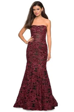 La Femme - Floral Sequined Lace Strapless Mermaid Gown 27178SC - 1 Pc Red/Black In Size 6 Available