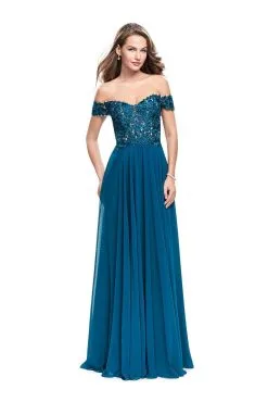 La Femme Gigi - 26070 Beaded Lace Applique Off-Shoulder Gown -Hot Sale WEDDING Store la femme gigi 26070 beaded lace applique off shoulder gown special occasion dress 00 teal 5514692165689
