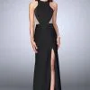 La Femme Halter Neck Hour Glass Illusion Jersey Prom Dress 23931SC - 1 Pc Sapphire Blue In Size 6 Available