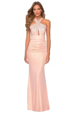 La Femme - High Halter Sheath Evening Dress 28745SC - 1 Pc Blush In Size 6 Available