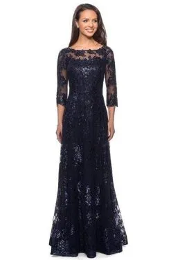 La Femme - Lace Bateau Quarter Length Sleeve A-line Gown 27885SC -Hot Sale WEDDING Store la femme lace bateau quarter length sleeve a line gown 27885sc ccsale 16 navy 13227821957203
